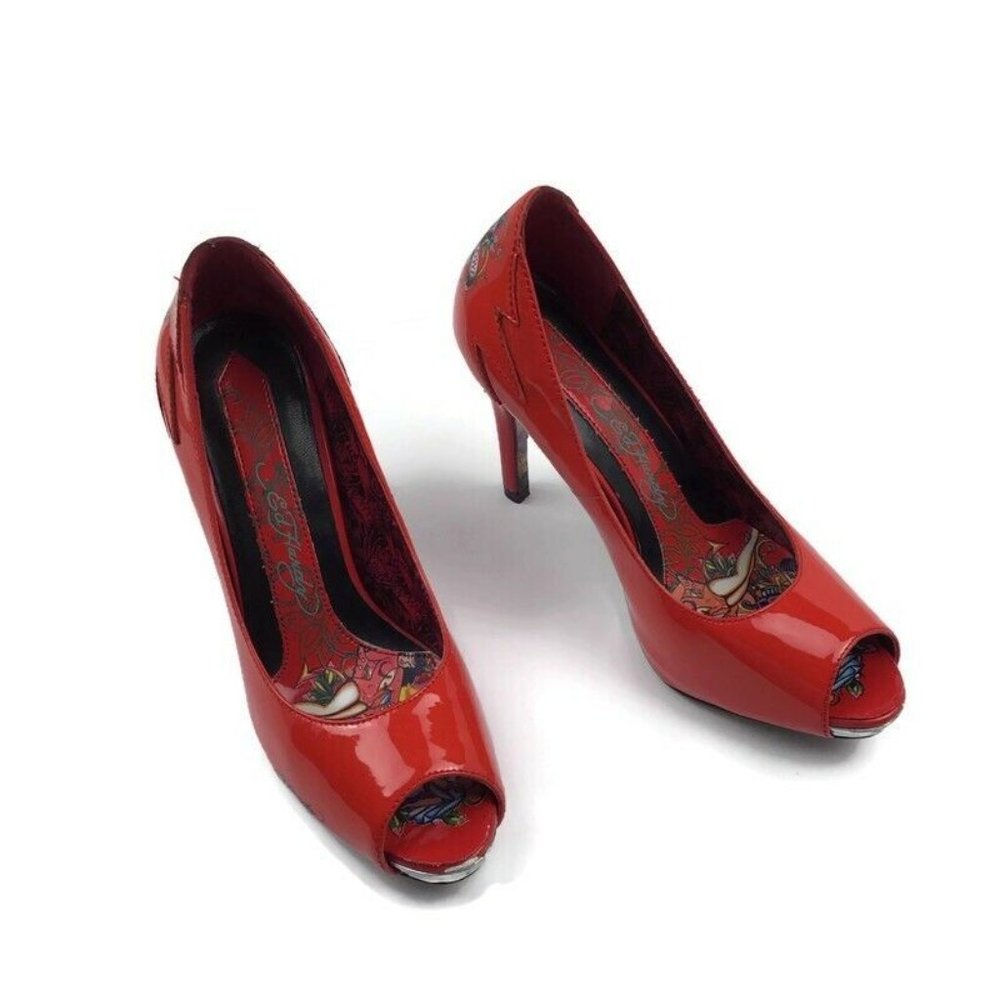 Ed Hardy Patent Leather High Heels Women's Shoes 7